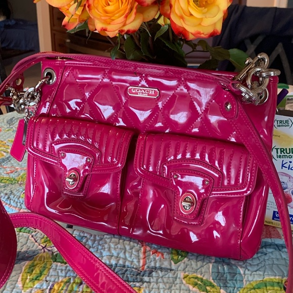 COACH POPPY PINK FUCHSIA PATENT LEATHER CROSSBODY PURSE - Picture 1 of 10
